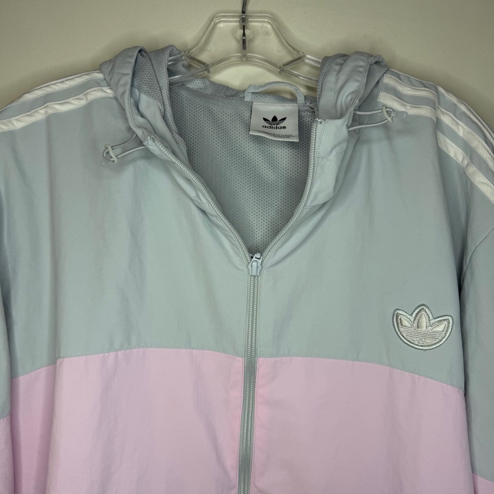 Adidas 2XL Windbreaker Jacket Blue Pink Colorblock 3 Stripe Logo Womens - Picture 2 of 9
